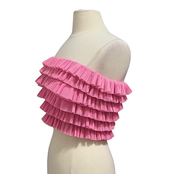 Item Ditto Pink Strapless Layered Ruffle Crop Top Size Small - Picture 3 of 8